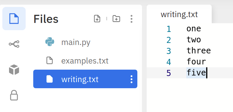 Contents of writing.txt after execution of above code