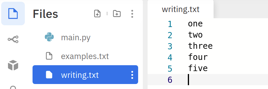 Contents of writing.txt after execution of above code